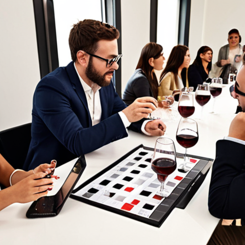 **

A wine tasting session, but instead of wine glasses, focus on magnifying glasses examining social media analytics dashboards. People in the background are discussing engagement rates and content quality. The overall feel is sophisticated and analytical, highlighting the importance of going beyond simple follower counts when evaluating influencers.

**