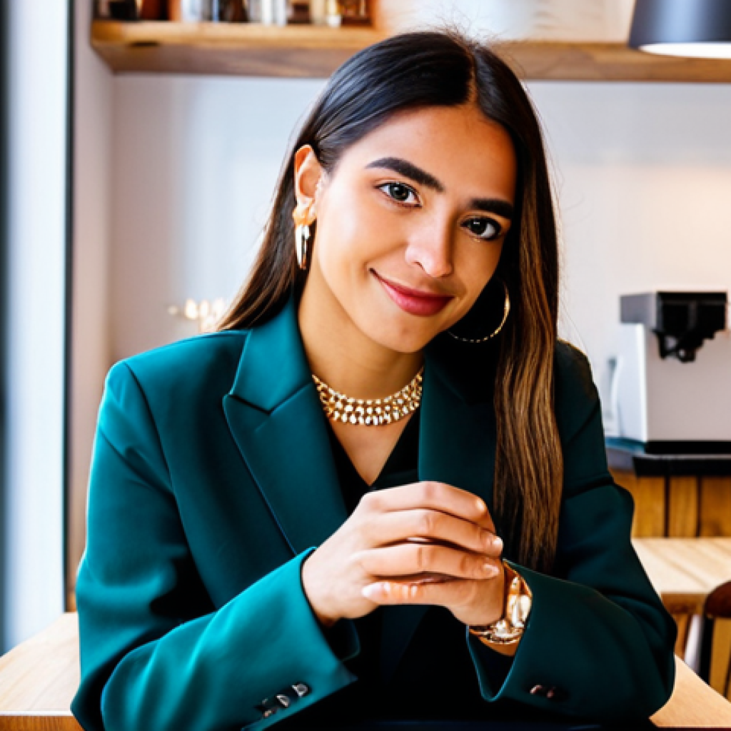 **
"A young, Latina entrepreneur, fully clothed in stylish business casual attire, collaborating with a micro-influencer at a trendy café in Madrid. The influencer is showcasing the entrepreneur's handcrafted jewelry line on her Instagram account. Perfect anatomy, well-formed hands, natural pose, safe for work, appropriate content, fully clothed, professional, modern aesthetic, bright lighting. Jewelry detail highly visible. Family-friendly. Professional photography, high quality."
**