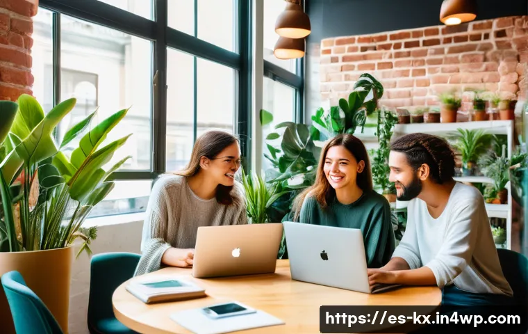 인플루언서와의 협업을 위한 동기 부여 방법 - A vibrant scene of a diverse group of Spanish microinfluencers collaborating in a cozy coworking spa...