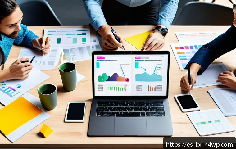 인플루언서 협업을 위한 크리에이티브 브리프 작성법 - A professional creative workspace scene featuring a diverse team of Spanish-speaking marketing profe...