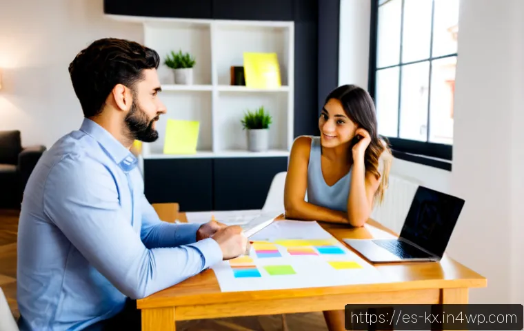 Home 17 인플루언서 협업 프레임워크 검토 및 개선 방법 - Photorealistic Spanish-speaking marketing team in a bright modern Madrid coworking space reviewing a...